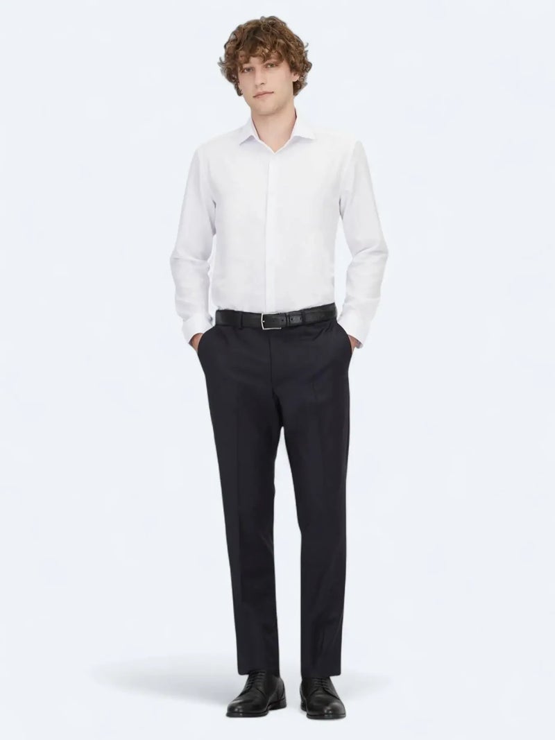 Kip White Plain Regular Fit Weaving Classical Cotton Blended Shirt - Image 2