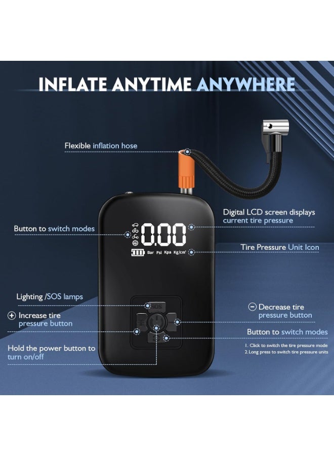 Portable Air Compressor for Tire Inflation, Compact Electric Air Pump with Fast Inflation for Cars, Bicycles, Motorcycles and Sports Equipment - Image 4