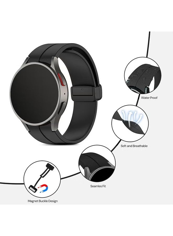 هابي دي لساعة سامسونج جالاكسي ووتش 7 6 5 4 FE مقاس 40مم 44مم 45مم / جالاكسي ووتش 6 4 كلاسيك مقاس 43مم 47مم 42مم 46مم، حزام سيليكون 20مم مع إبزيم مغناطيسي - أسود - Image 3