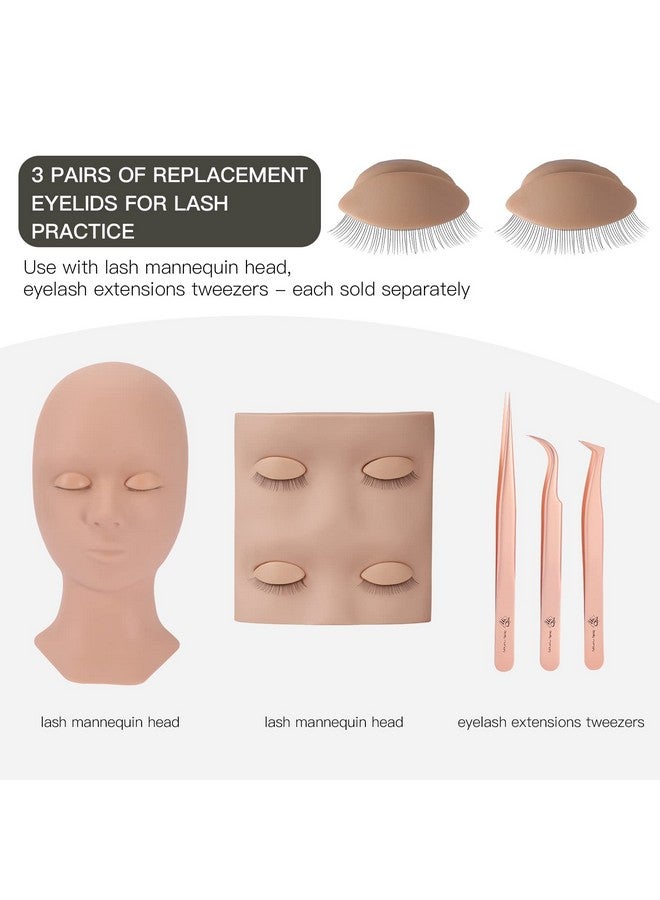 بريتي ميموري 3 أزواج من الجفون لممارسة الرموش، جفون بديلة لرأس عارضة أزياء الرموش، جفون ممارسة مطاط السيليكون لوصلات الرموش، ممارسة المكياج - Image 2