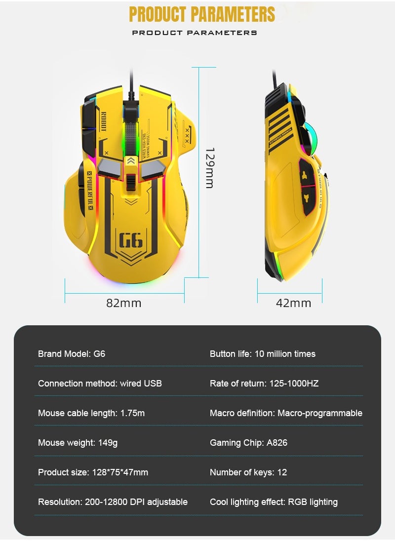 HXSJ - HXSJ G6 RGB Wired Gaming Mouse Mechanical 10 keys Macro Programming - Image 1
