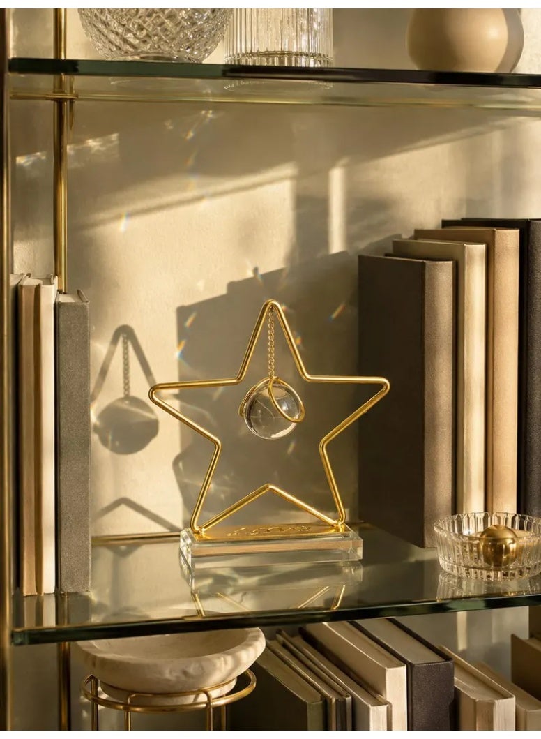 A stunning gold metal star-shaped decorative piece with a hanging crystal ball and transparent base - a modern and elegant decoration for tables and bookshelves - Image 3