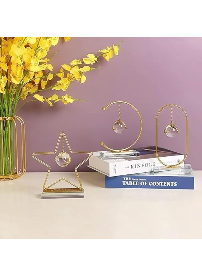 A stunning gold metal star-shaped decorative piece with a hanging crystal ball and transparent base - a modern and elegant decoration for tables and bookshelves - Image 5