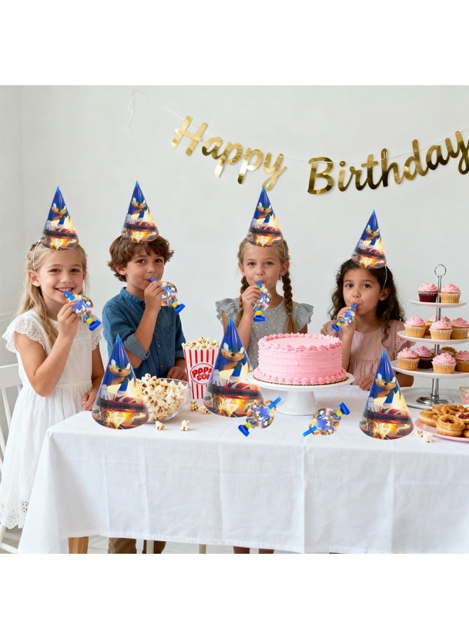 ILovhaprty Sonic Themed Party Supplies Set, 18 Pcs Sonic Party Favors Include 6 Party Hats, 6 Party Blowers and 6 Paper Glasses for Sonic Birthday Party Decoration Supplies - Image 5