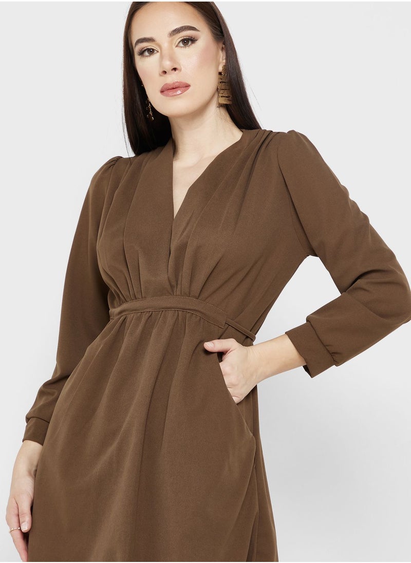 ELLA - Ruched Detail A-Line Dress - Image 1