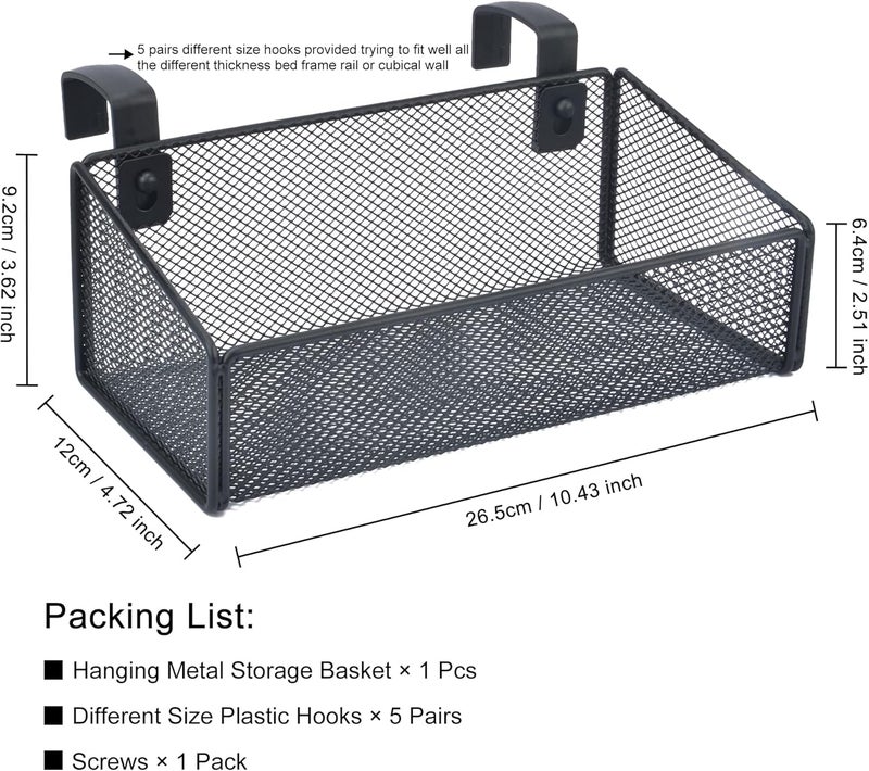 MATIMASU Bedside Caddy Hanging Storage Basket Beside Shelf Metal Organizer for Collage Dorm Bunk Bed,Hospital Bed,Baby Bed - Bedroom Essentials for Magazine,Remote Control,Phone,Drinks (Black) - Image 2
