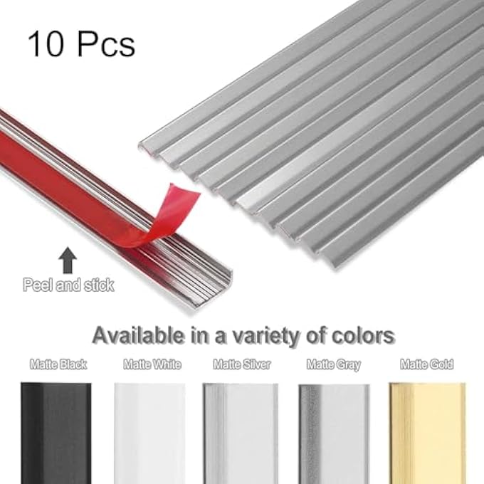 10PCS TILE EDGE TRIM 12" X 0.4" PEEL AND STICK BACKSPLASH TRIM ALUMINUM ALLOY SELF ADHESIVE L-SHAPE OUTSIDE CORNER STRIP FOR KITCHEN TAILGATES MIRROR FRAME FURNITURE, MATTE GRAY - Image 3