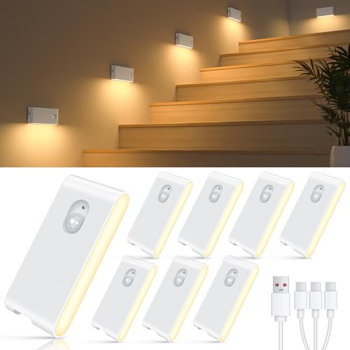 WILLED Rechargeable Night Lights, Warm White Motion Sensor Night Lights, Wireless Stair Lights Indoor for Stairway, Hallway, Kitchen, Closet, Cabinet, Bedroom, Kids' Room(8-Pack) - Image 1