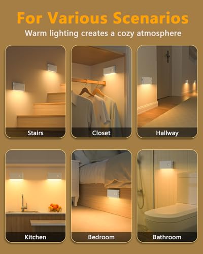 WILLED Rechargeable Night Lights, Warm White Motion Sensor Night Lights, Wireless Stair Lights Indoor for Stairway, Hallway, Kitchen, Closet, Cabinet, Bedroom, Kids' Room(8-Pack) - Image 2