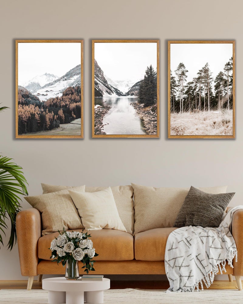 UPWOIGH Large Framed Canvas Wall Art, Set of 3 Pine Trees, 16x24 in Minimalist Cotton Posters, Mountain Landscape Photography, Modern Botanical Aesthetic for Living Room, Bedroom, Office - Image 2