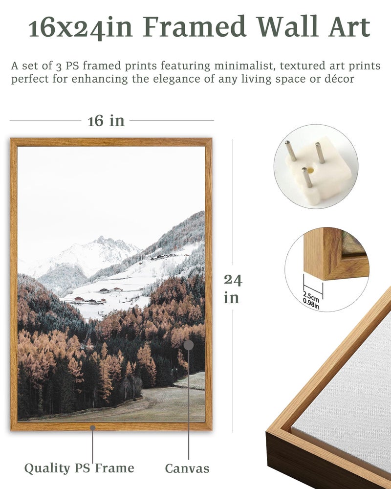 UPWOIGH Large Framed Canvas Wall Art, Set of 3 Pine Trees, 16x24 in Minimalist Cotton Posters, Mountain Landscape Photography, Modern Botanical Aesthetic for Living Room, Bedroom, Office - Image 3