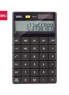 Deli Deli E1589P Desktop Calculator | 12 Digits | Solar & LR44 Battery Powered | Black | Compact Design for Office & School Use (1PCS/Color Box)  - Image 1