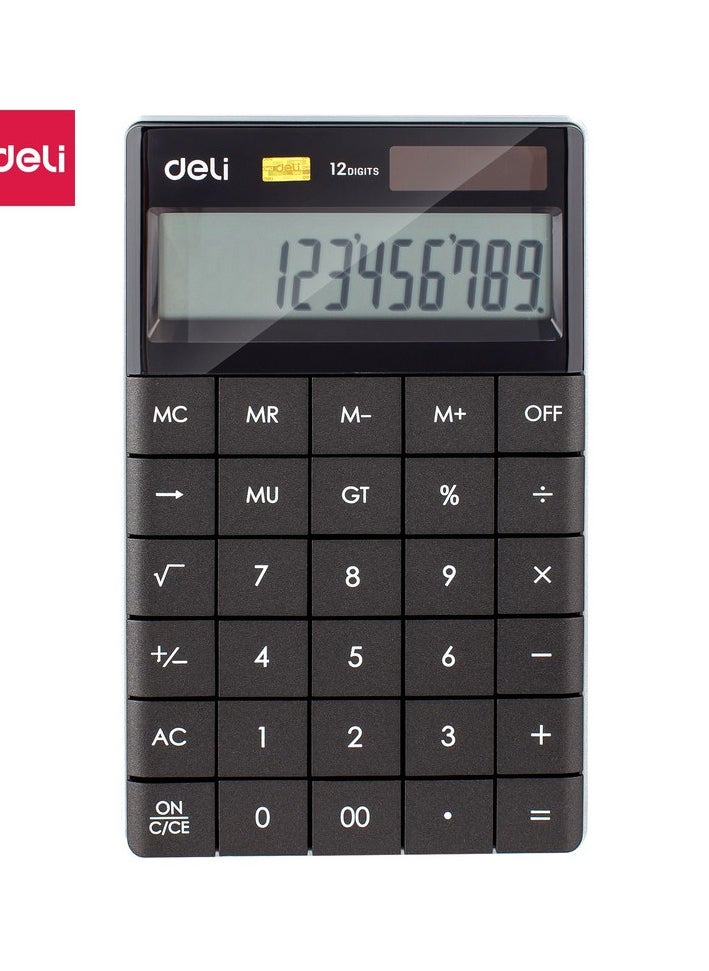 Deli Deli E1589P Desktop Calculator | 12 Digits | Solar & LR44 Battery Powered | Black | Compact Design for Office & School Use (1PCS/Color Box)  - Image 1