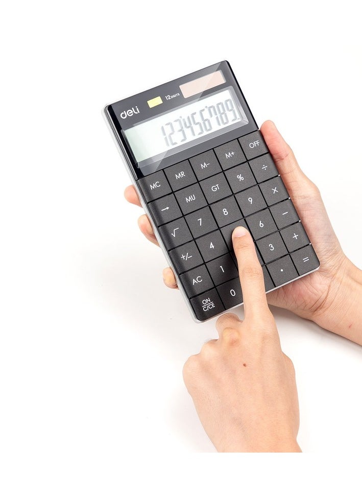 Deli Deli E1589P Desktop Calculator | 12 Digits | Solar & LR44 Battery Powered | Black | Compact Design for Office & School Use (1PCS/Color Box)  - Image 5