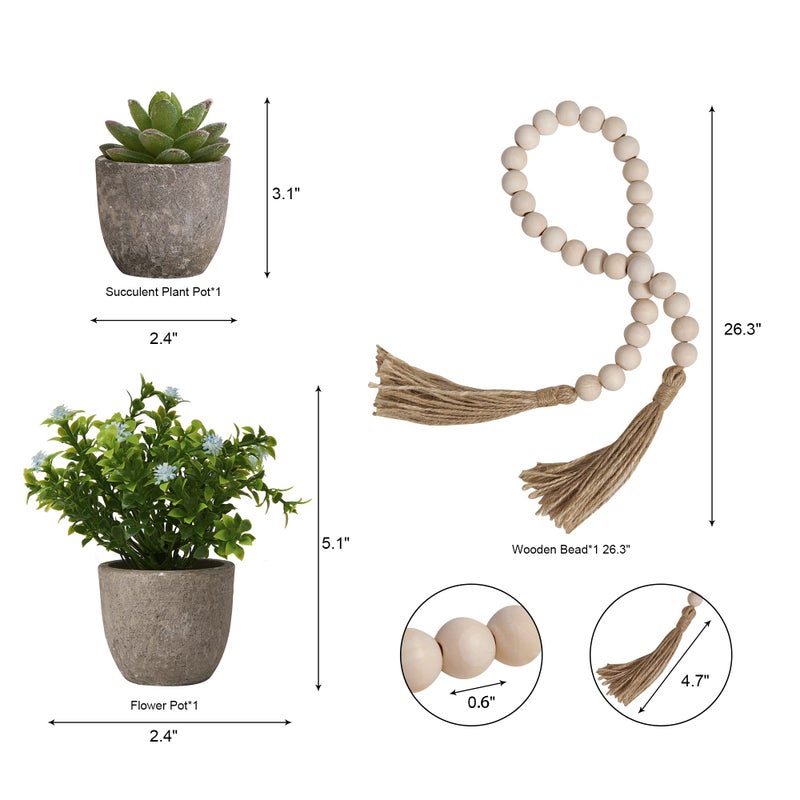 Houmury Rustic Farmhouse Tiered Tray Set with Succulent & Plant - Home Decor for Kitchens (Set of 8 Without Trays) - Image 4