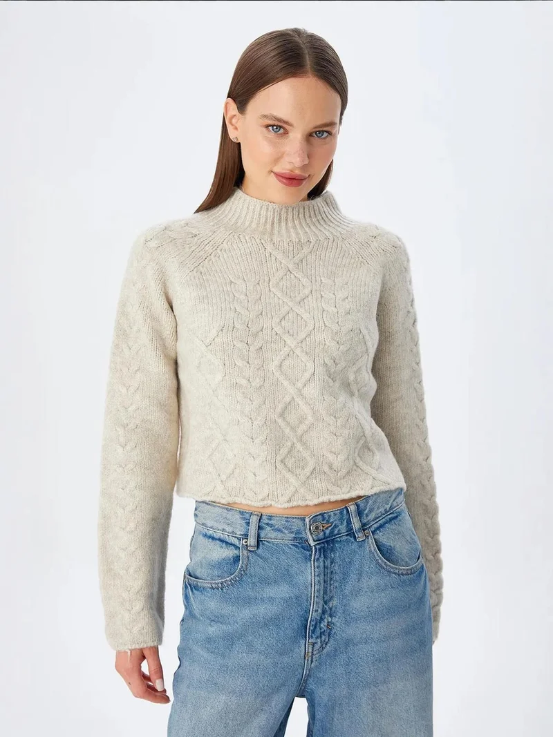MixRay Mixray Thick Ribbed Half Turtleneck Knit Sweater