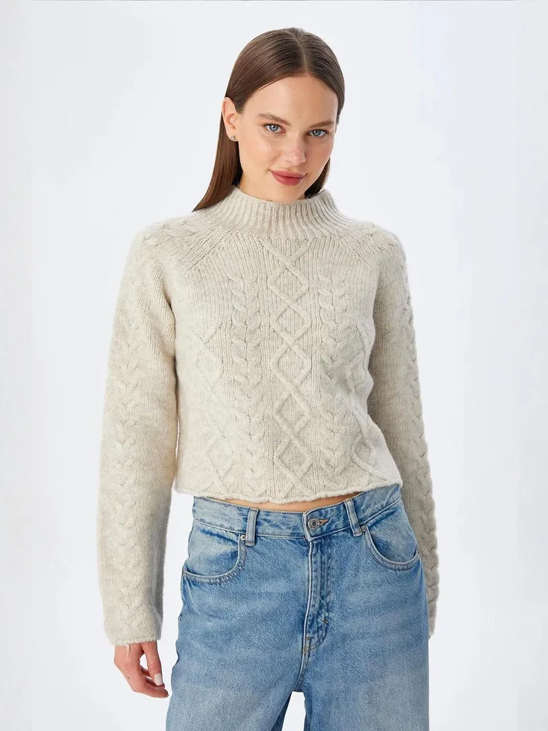 MixRay Mixray Thick Ribbed Half Turtleneck Knit Sweater