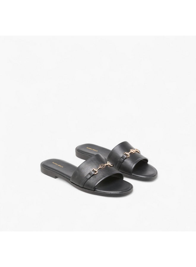 Flora Bella By Shoexpress Women Metal Accent Slip-On Flat Sandals - Image 1