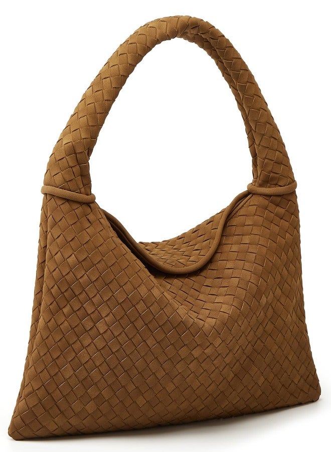 Niction Slouchy Woven Suede Hobo Bags Women Trendy Suede Purse Crossbody Crescent Shoulder Satchel Work Bag Top Handle Tote Handbag, Khaki, One size - Image 1
