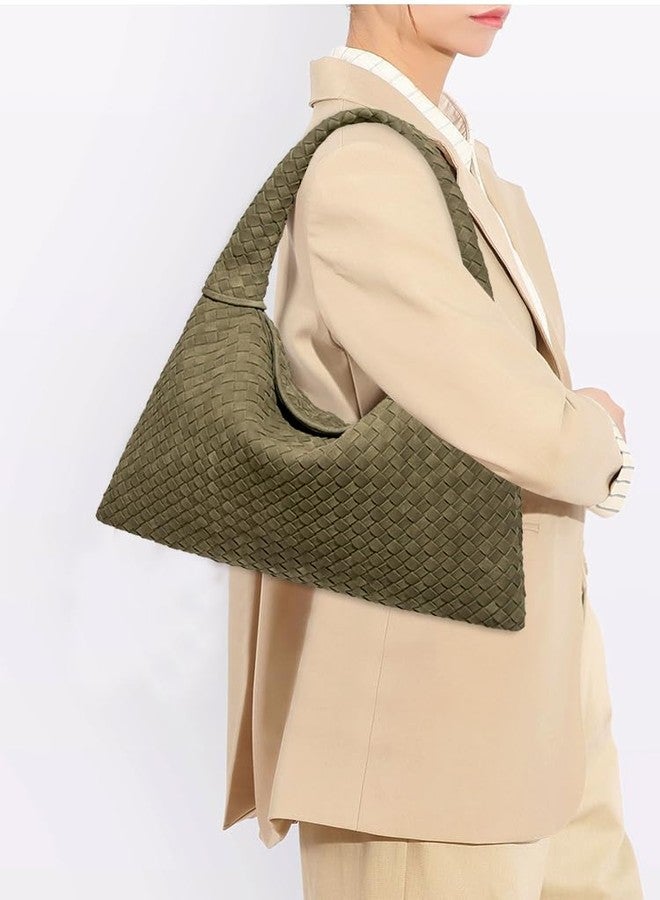 Niction Slouchy Woven Suede Hobo Bags Women Trendy Suede Purse Crossbody Crescent Shoulder Satchel Work Bag Top Handle Tote Handbag, Khaki, One size - Image 3