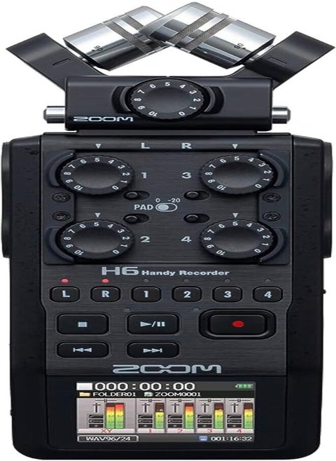 Zoom H6 All Black 6-Input / 6-Track Portable Handy Recorder with Single Mic Capsule, Black