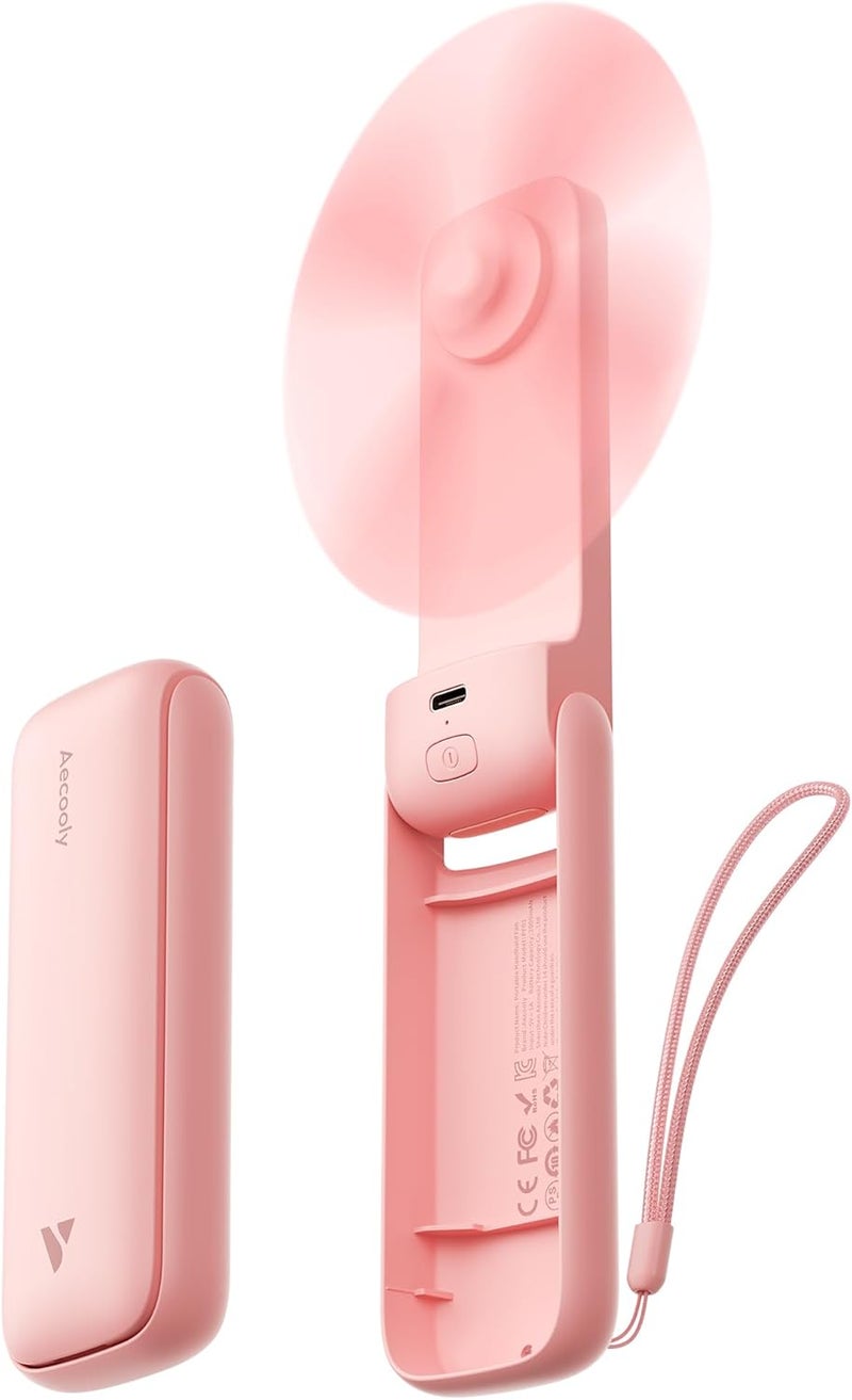 Aecooly Portable Handheld Fan, Mini USB Rechargeable Personal [24H Max Cooling Time], Hand Held Battery Powered Electric Small Foldable Fan, Travel Essentials, Travel Accessories,Gifts for Women-Pink - Image 1