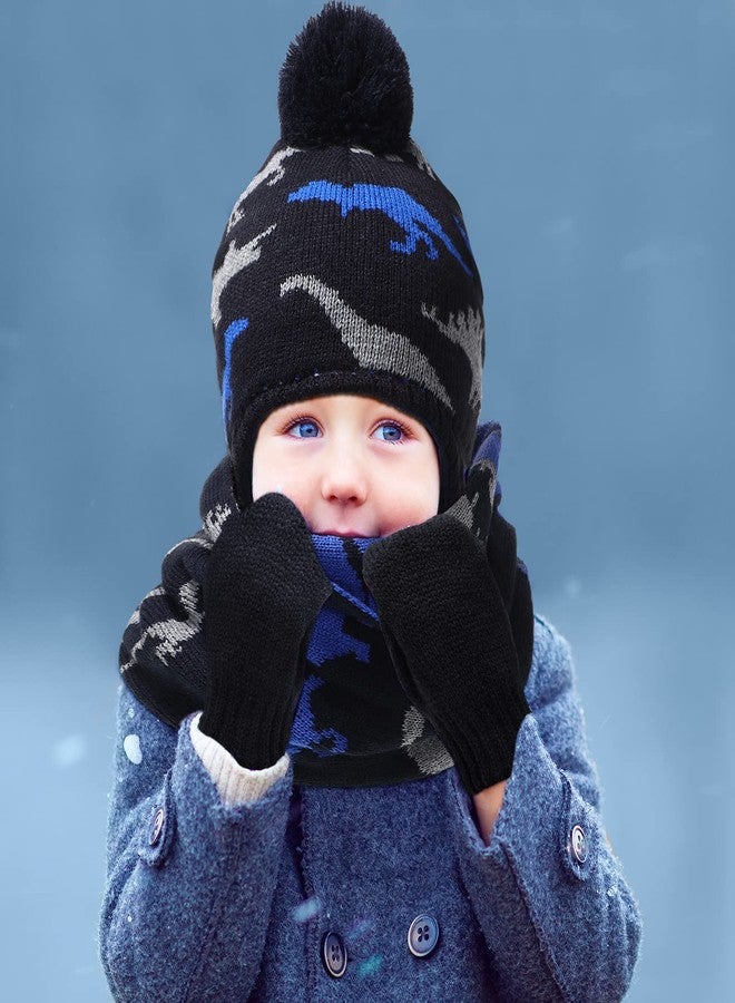 JaGely 9 Pieces Baby Winter Hat Scarf Mittens Set Including Pompom Dinosaur Beanie Knitted Toddler Gloves Warm Fleece Scarf - Image 5