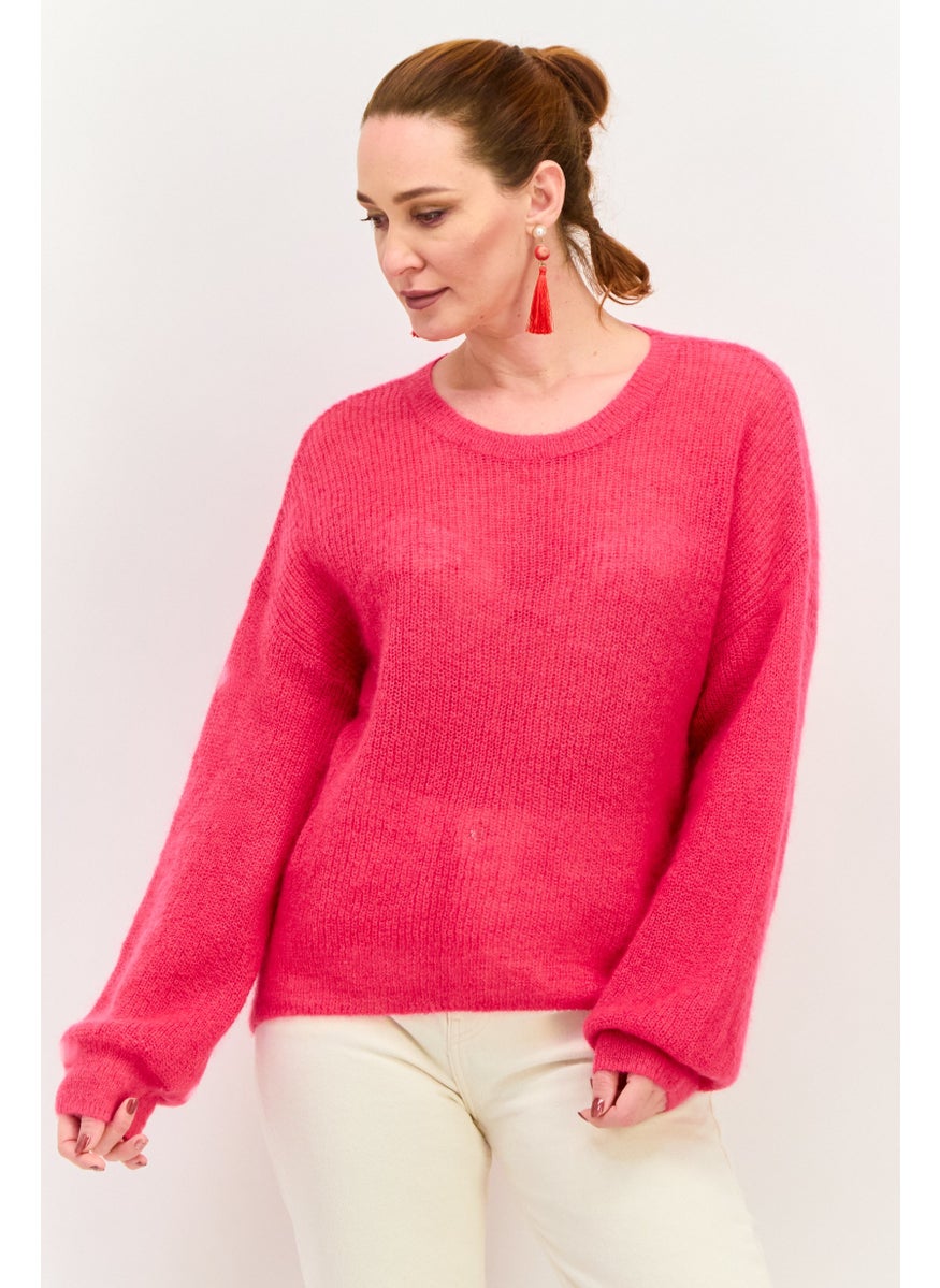 Women Crew Neck Long Sleeves Knitted Sweater, Pink - pzsku/ZD41ED17042D0E7F7CC86Z/45/_/1737641936/879aab18-c690-440a-94e0-772c4d4d7422