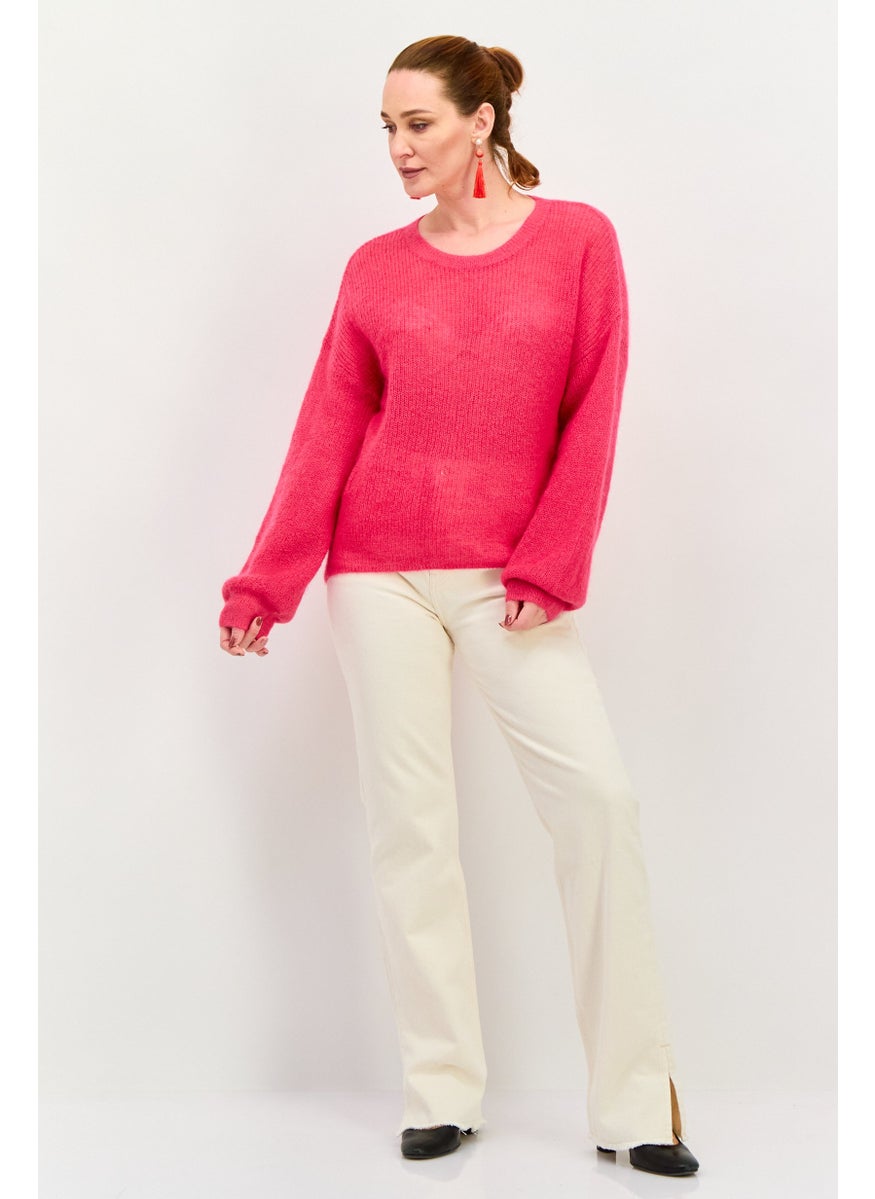 Women Crew Neck Long Sleeves Knitted Sweater, Pink - pzsku/ZD41ED17042D0E7F7CC86Z/45/_/1737641948/66750ae1-e8dd-4ed5-b70a-60b12447c5df