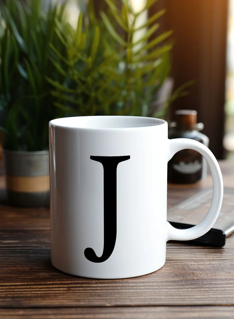 LOWHA 11 oz Ceramic Mug with Letter J Design on Both Sides