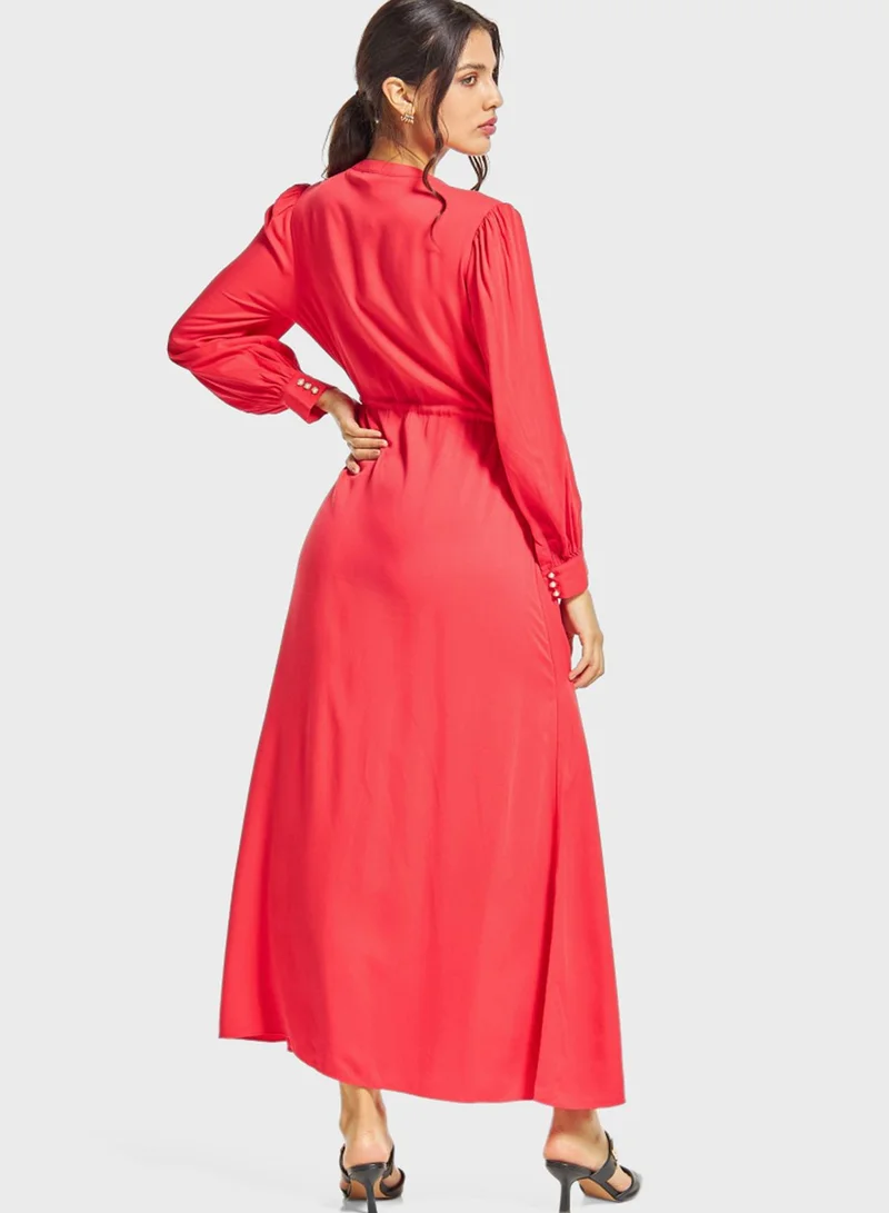 Iconic Puff Sleeve Tie Detail Dress
