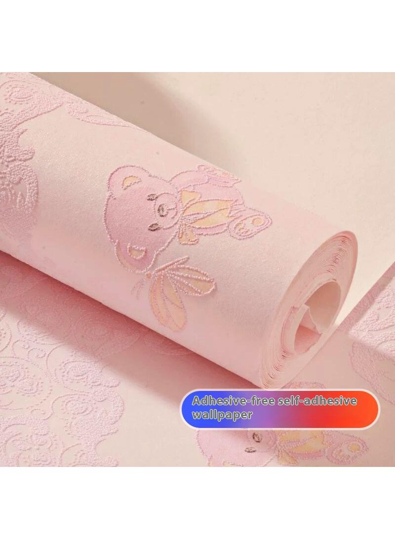 Bluejw Pink Bear Design Thicken Waterproof Self-Adhesive Wallpaper For Kids Room 0.53*9.5 Meters - Image 1