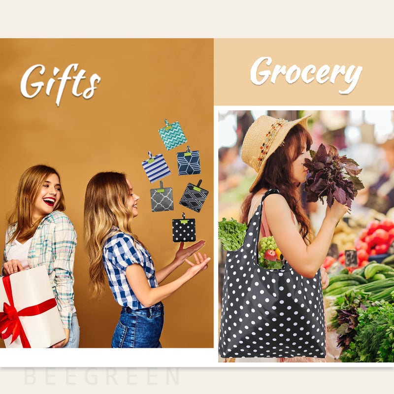 BeeGreen Flower Reusable Shopping Bags Cute Grocery Bag 6 Pack, Christmas Gift Bags Heavy-Duty Foldable Shopping Totes for Supermarket, Work & Travel, Large Washable Polyester Tote Bag with Handles - Image 2