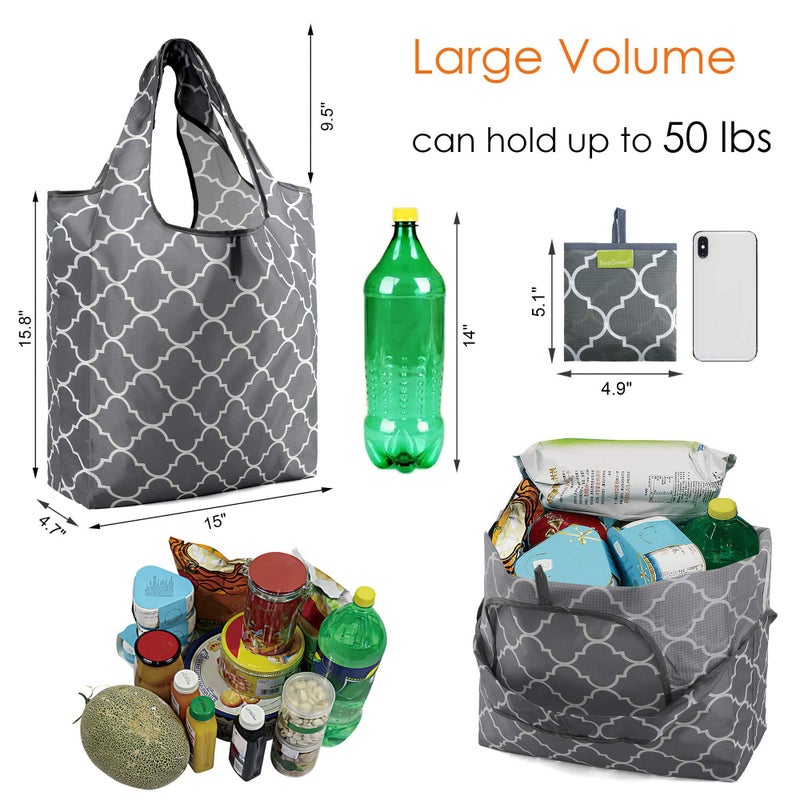 BeeGreen Flower Reusable Shopping Bags Cute Grocery Bag 6 Pack, Christmas Gift Bags Heavy-Duty Foldable Shopping Totes for Supermarket, Work & Travel, Large Washable Polyester Tote Bag with Handles - Image 3