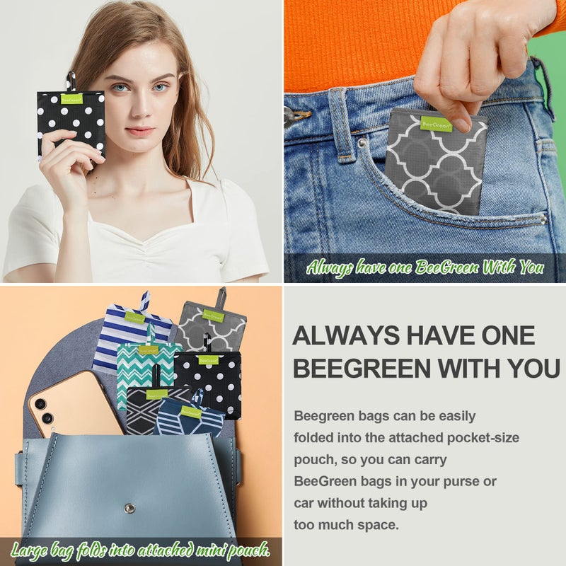 BeeGreen Flower Reusable Shopping Bags Cute Grocery Bag 6 Pack, Christmas Gift Bags Heavy-Duty Foldable Shopping Totes for Supermarket, Work & Travel, Large Washable Polyester Tote Bag with Handles - Image 5