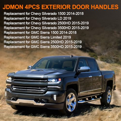 JDMON 4Pcs White Exterior Door Handle Replacement for Chevy Silverado GMC Sierra 1500 2500HD 3500HD 20142018 Front Rear Left Driver Right Passenger Outer Handle Set Replacement for 22929464 22923605 - Image 3