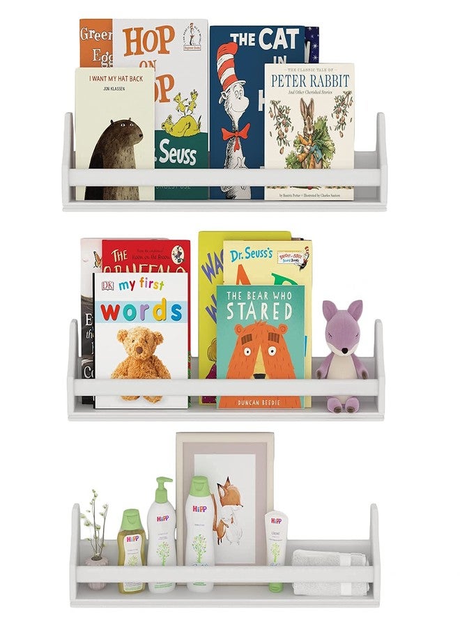 brightmaison Angel 30 inch Long Floating Shelves for Wall, Nursery Decor Toy Storage Shelf & Kids Bookshelf, Set of 3 White - Image 1