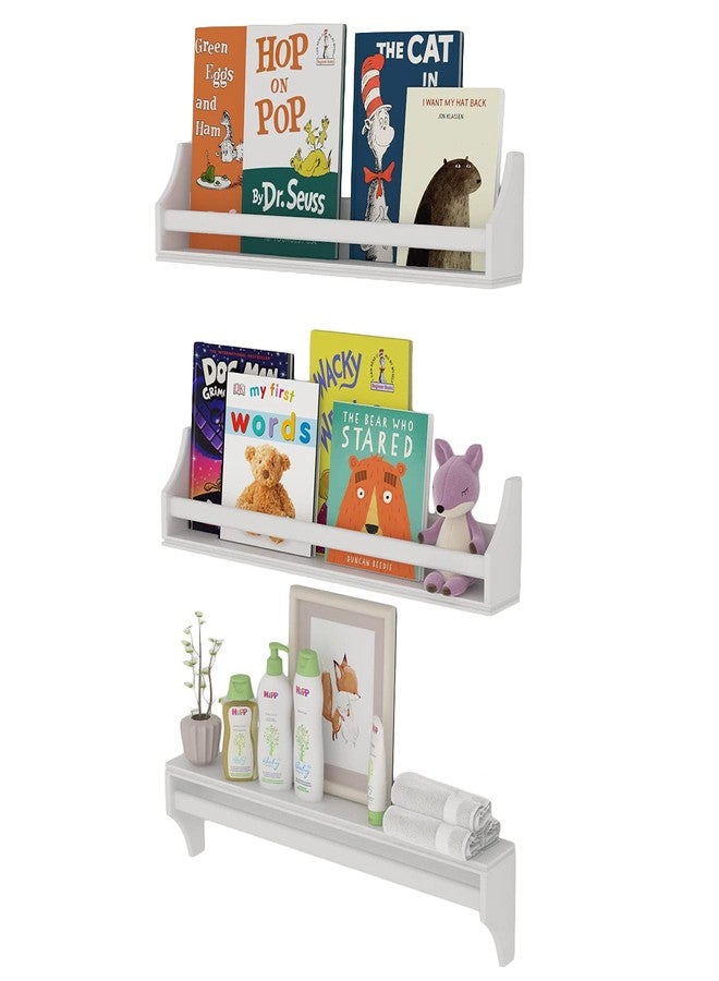 brightmaison Angel 30 inch Long Floating Shelves for Wall, Nursery Decor Toy Storage Shelf & Kids Bookshelf, Set of 3 White - Image 2