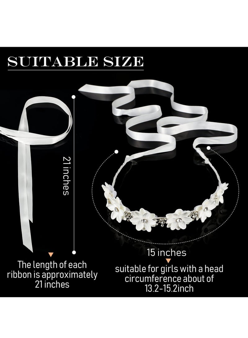 Y&D Headband White Flower Bridal Headpieces for Wedding Bride Hair Ribbon and Rhinestones Girl Accessories - Image 2