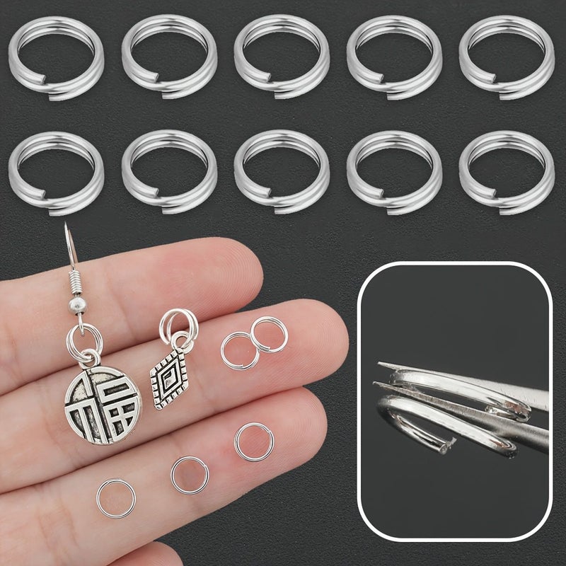 300pcs White K Alloy 6mm Double Layer Jump Rings For Jewelry Pendant Making DIY Keychain Chain Charm Connector Split Ring Earring Dangle Clasp Double Loop Connection Rings Accessories - Image 2
