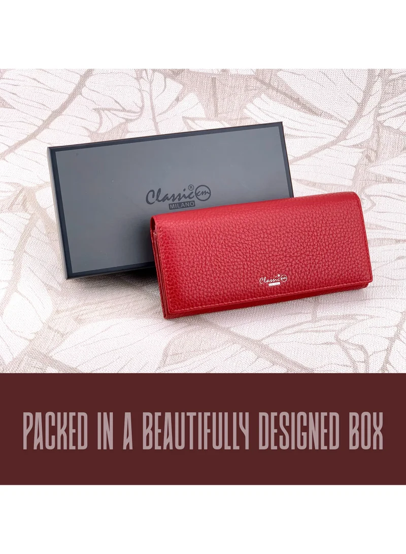 Classic Milano Red (JFL-3-88200-392) Classic Milano Premium Faux Leather Long Wallet for Women with Magnetic Closure | Ladies Wallet Card Holder Purse | Slim Women's Wallet for Daily Use, Travel, and Gifting for Women | Best Price UAE