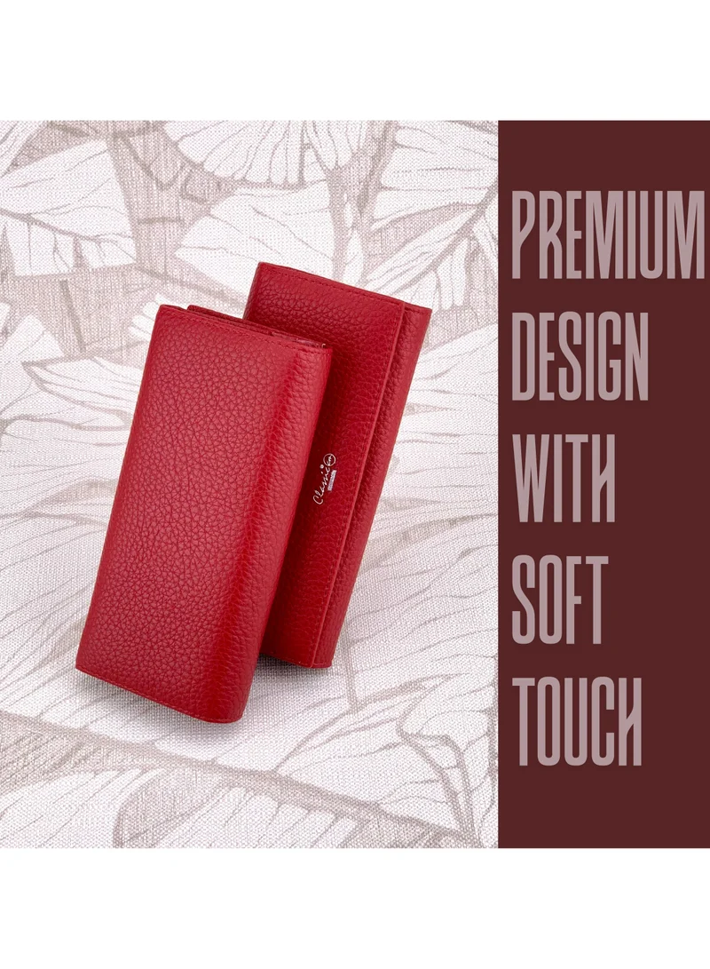 Classic Milano Red (JFL-3-88200-392) Classic Milano Premium Faux Leather Long Wallet for Women with Magnetic Closure | Ladies Wallet Card Holder Purse | Slim Women's Wallet for Daily Use, Travel, and Gifting for Women | Best Price UAE