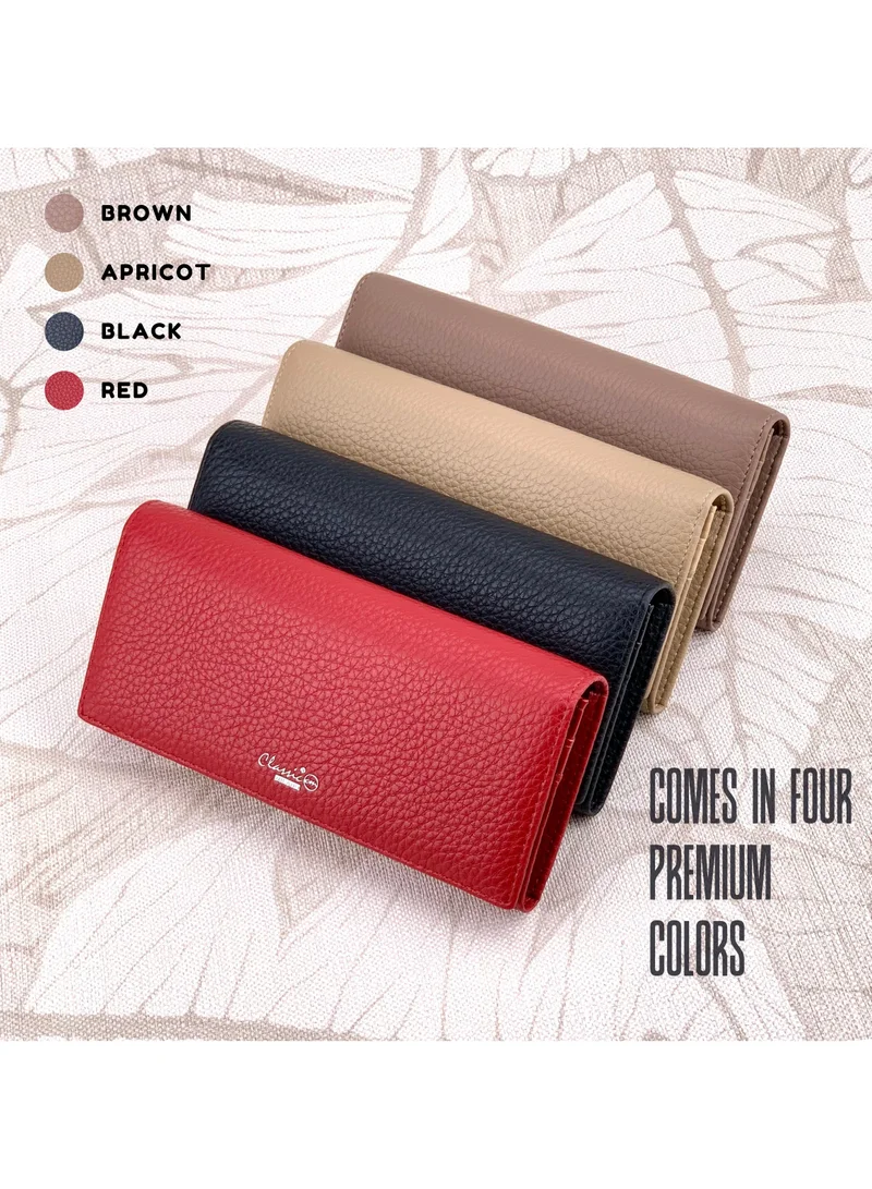 Classic Milano Red (JFL-3-88200-392) Classic Milano Premium Faux Leather Long Wallet for Women with Magnetic Closure | Ladies Wallet Card Holder Purse | Slim Women's Wallet for Daily Use, Travel, and Gifting for Women | Best Price UAE