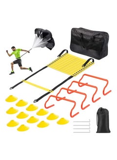 XiuWoo Agility Ladder, Speed and Agility Training Equipment Set, Includes 6M Speed Ladder, Resistance Parachute, 4 Agility Hurdles, 12 Agility Cones for Exercise Training, yellow  - Image 1