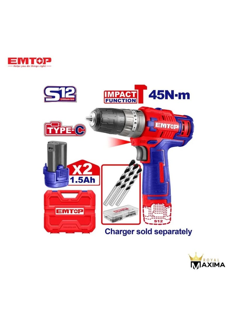 امتوب دريل 12 V دقاق مع ريش ولقم EMTOP 