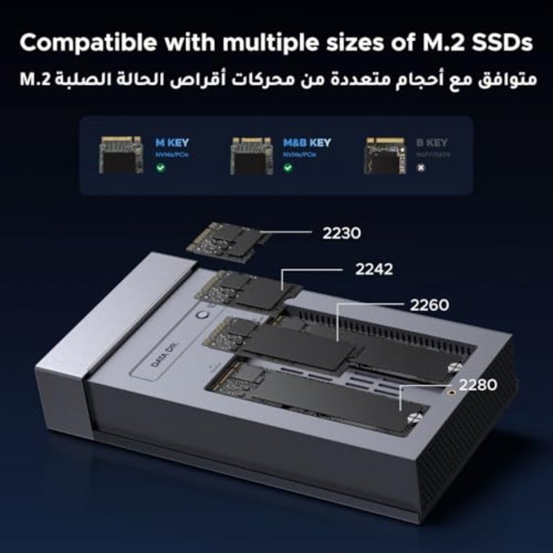 حاوية USB4 40 جيجابت في الثانية NVMe SSD مزدوجة الخليج لجهاز MacBook M4/Pro/Max، هيكل من الألومنيوم الأسود مع مروحة تبريد نشطة، تركيب بدون أدوات، يدعم 2230/2242/2260/2280 حتى 16 تيرابايت - Image 5