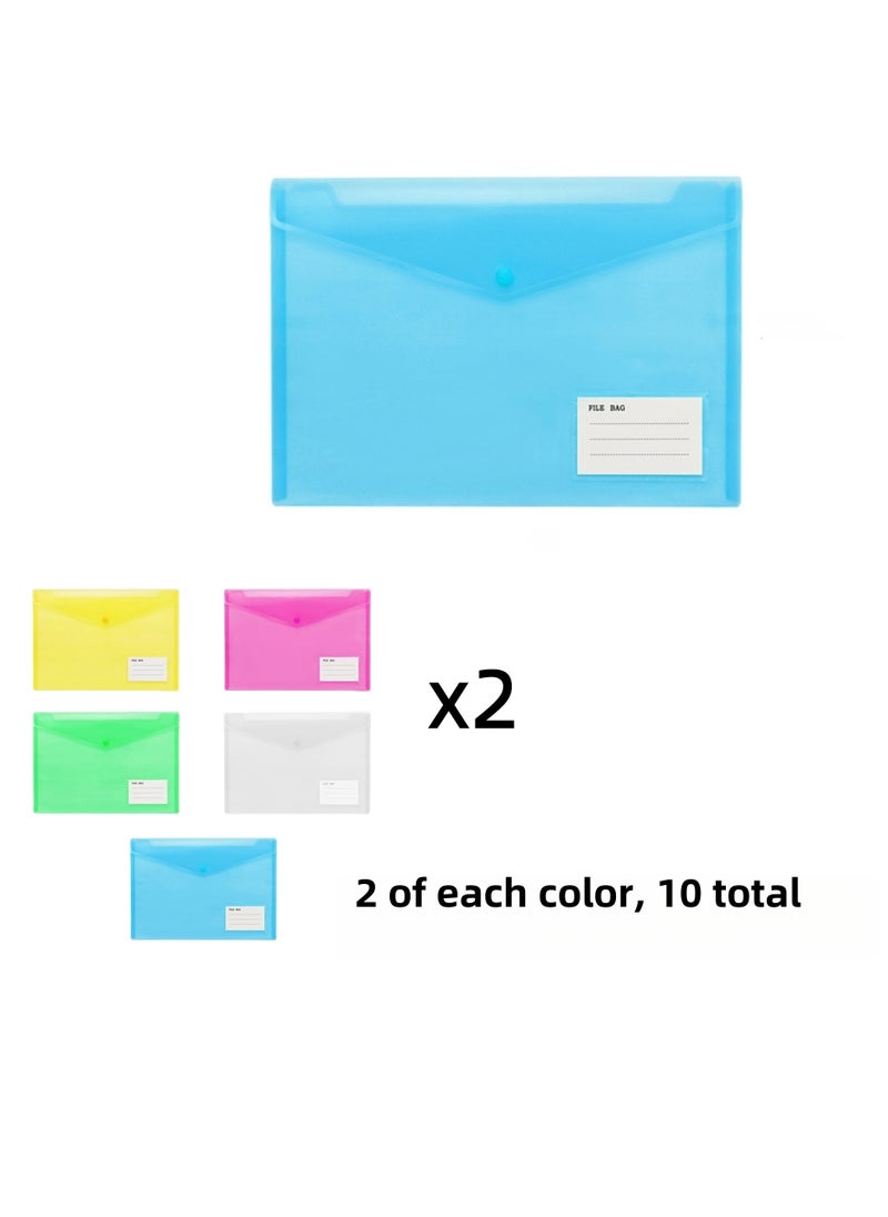 NOVOLAN Transparent A4 File Pockets, 10-Pack Waterproof Document Bags with Snap Closure & Labels, Includes 5 Multi-Color Organizers for Home, Office, and Work, for Filing Envelopes, 33x23.5cm  - Image 2