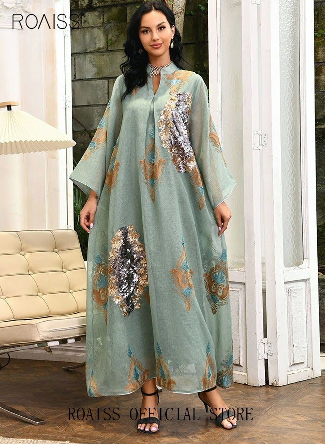 roaiss Ramadan Women Muslim Dress Sequin Mesh Abaya Dubai Maxi Dress Party Robe Women Embroidery Islamic Dresses  - Image 1