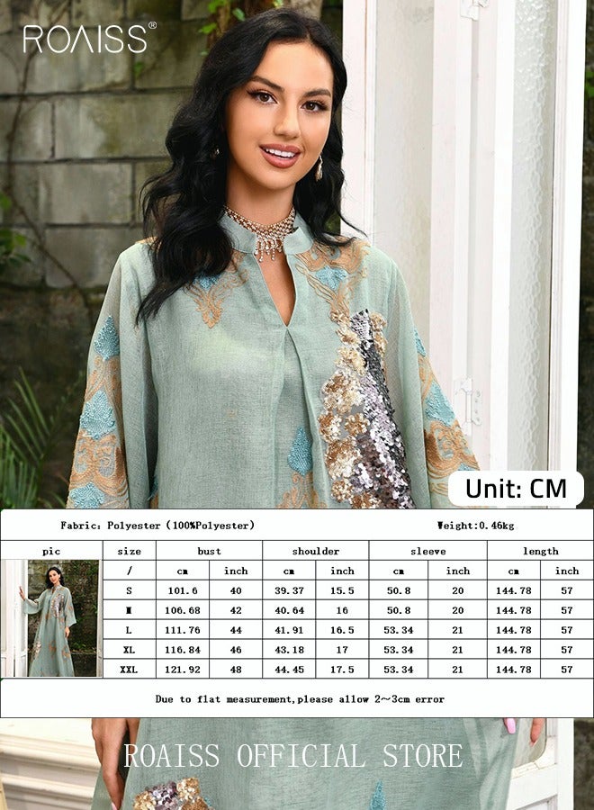 roaiss Ramadan Women Muslim Dress Sequin Mesh Abaya Dubai Maxi Dress Party Robe Women Embroidery Islamic Dresses  - Image 3