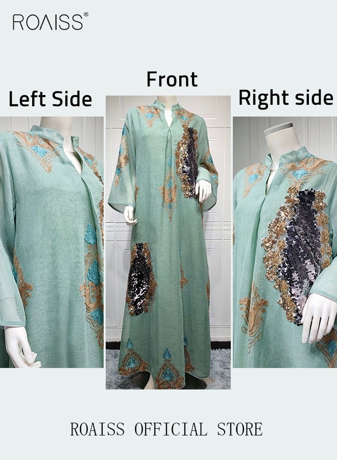 roaiss Ramadan Women Muslim Dress Sequin Mesh Abaya Dubai Maxi Dress Party Robe Women Embroidery Islamic Dresses  - Image 5